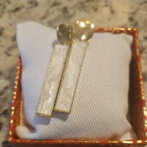 Chic Gold and White Rectangular Earrings